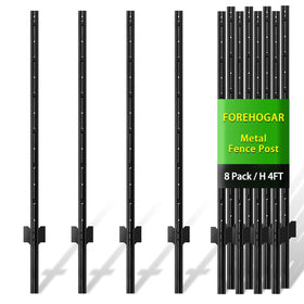 FOREHOGAR metal fence post 4ft front view, sturdy 14ga steel for long-lasting outdoor use.