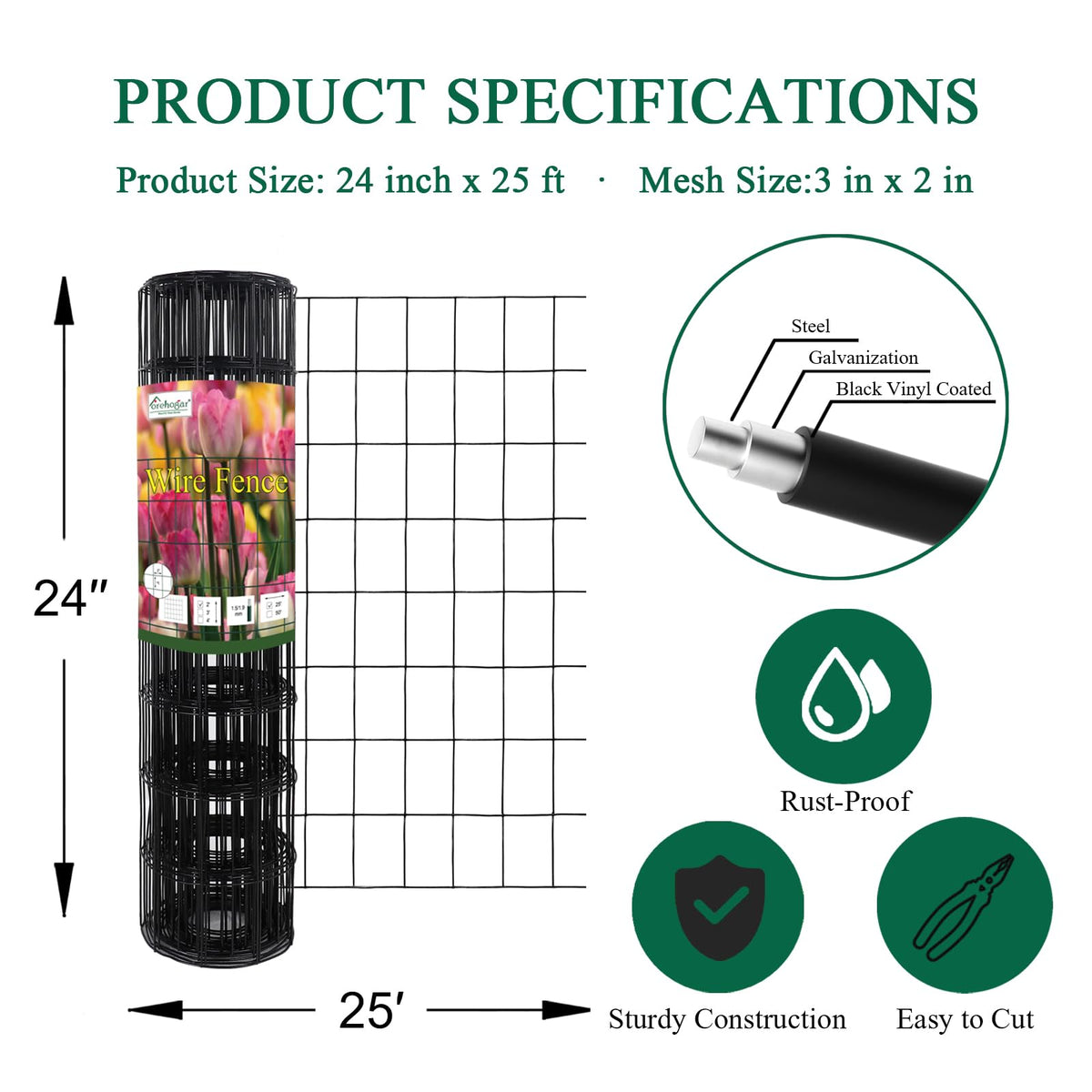 FOREHOGAR welded wire roll is durable, rustproof, and simple to roll up for storage.