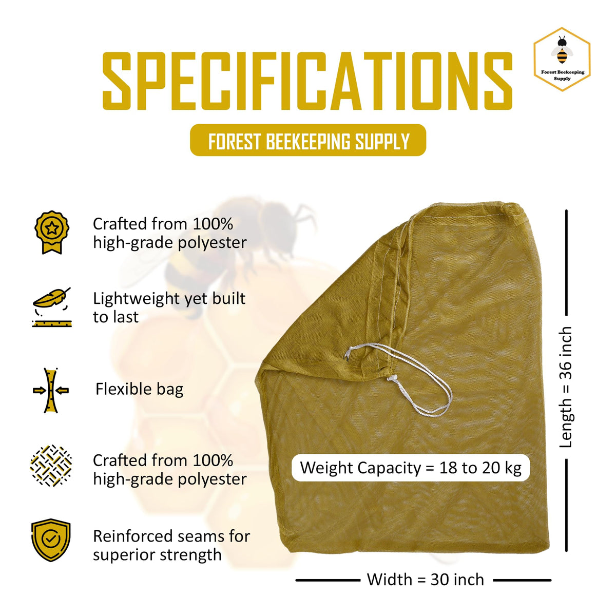 FOREST BEEKEEPING SUPPLY drawstring closure provides a secure option to prevent escapes.