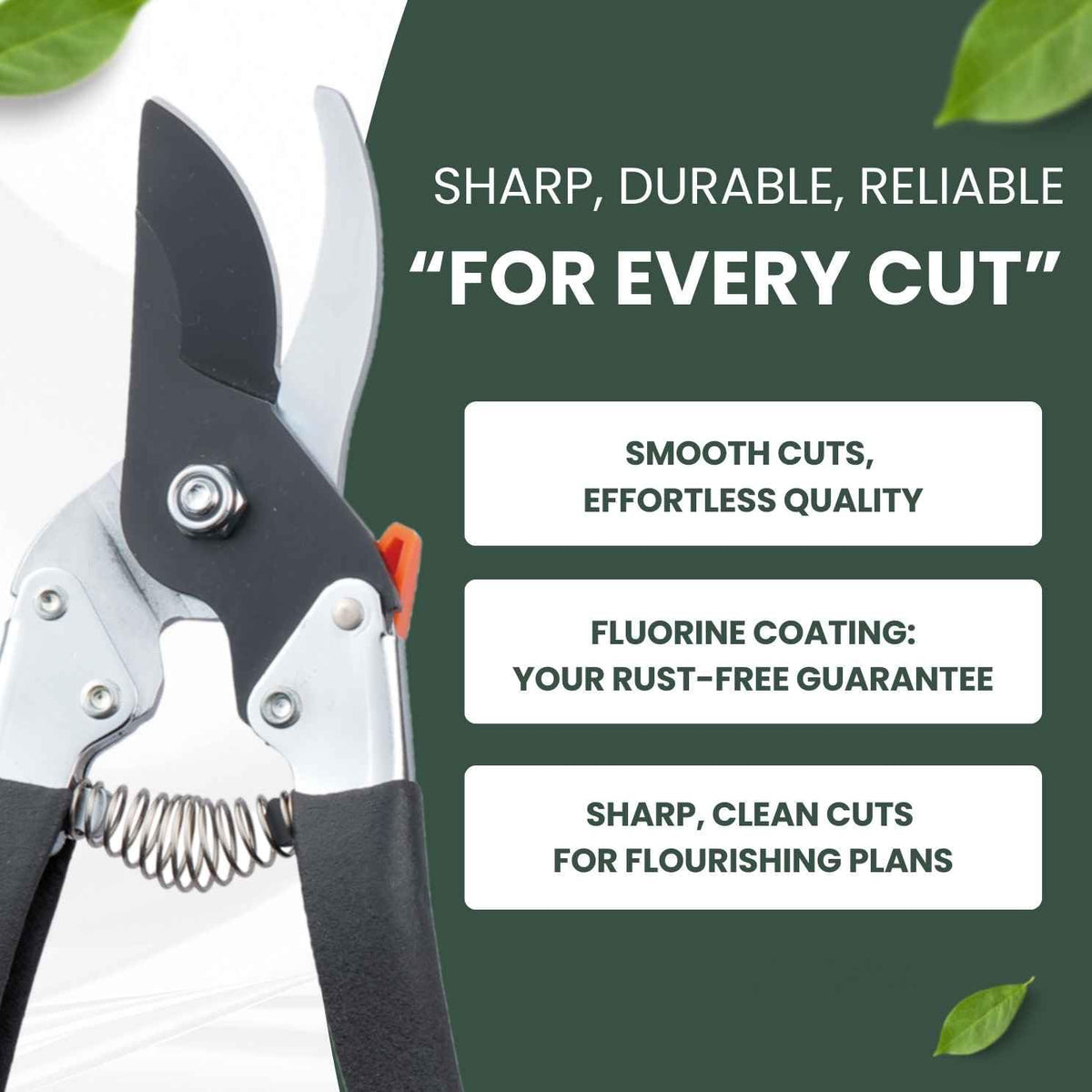 Forest Originals Saboten fluorine-coated blades resist sap buildup for easy cleanup