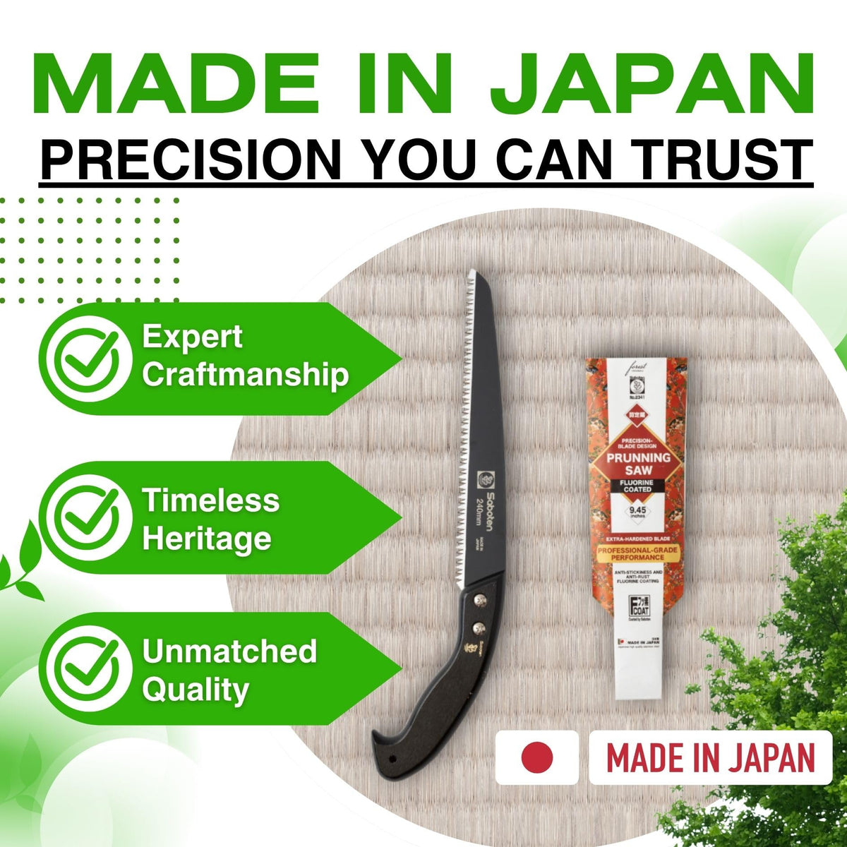 Forest Originals Saboten high-carbon steel edge maintains sharpness over time.