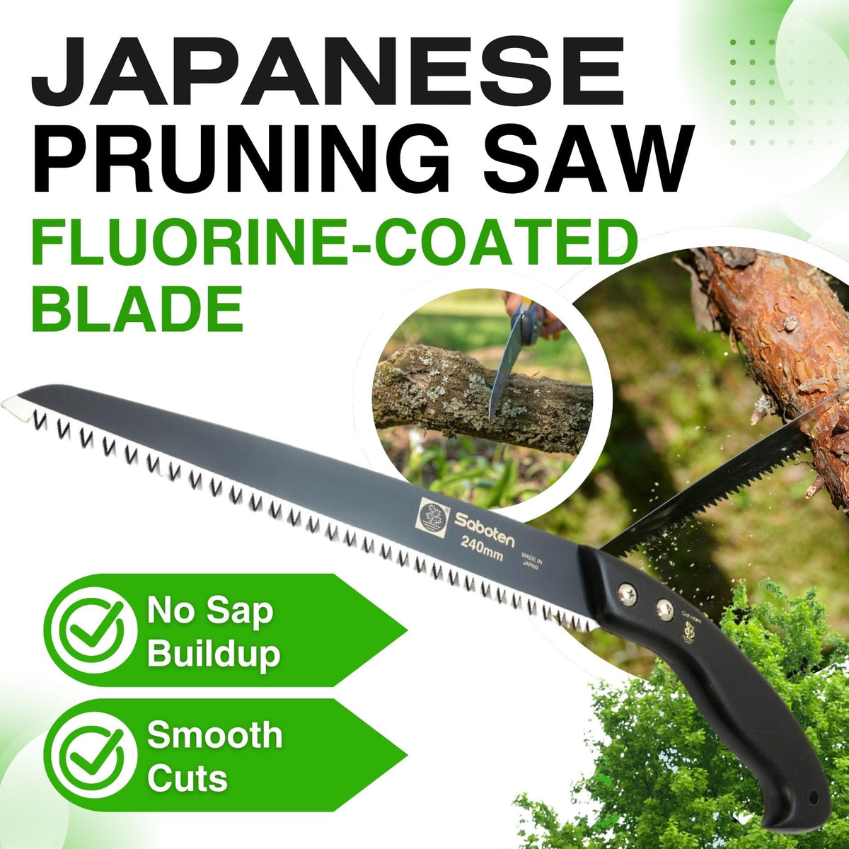 Forest Originals Saboten wooden handle shown for comfortable pruning.