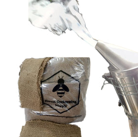 FOREST BEEKEEPING SUPPLY smoker fuel pellets in jute for flexible hive use.