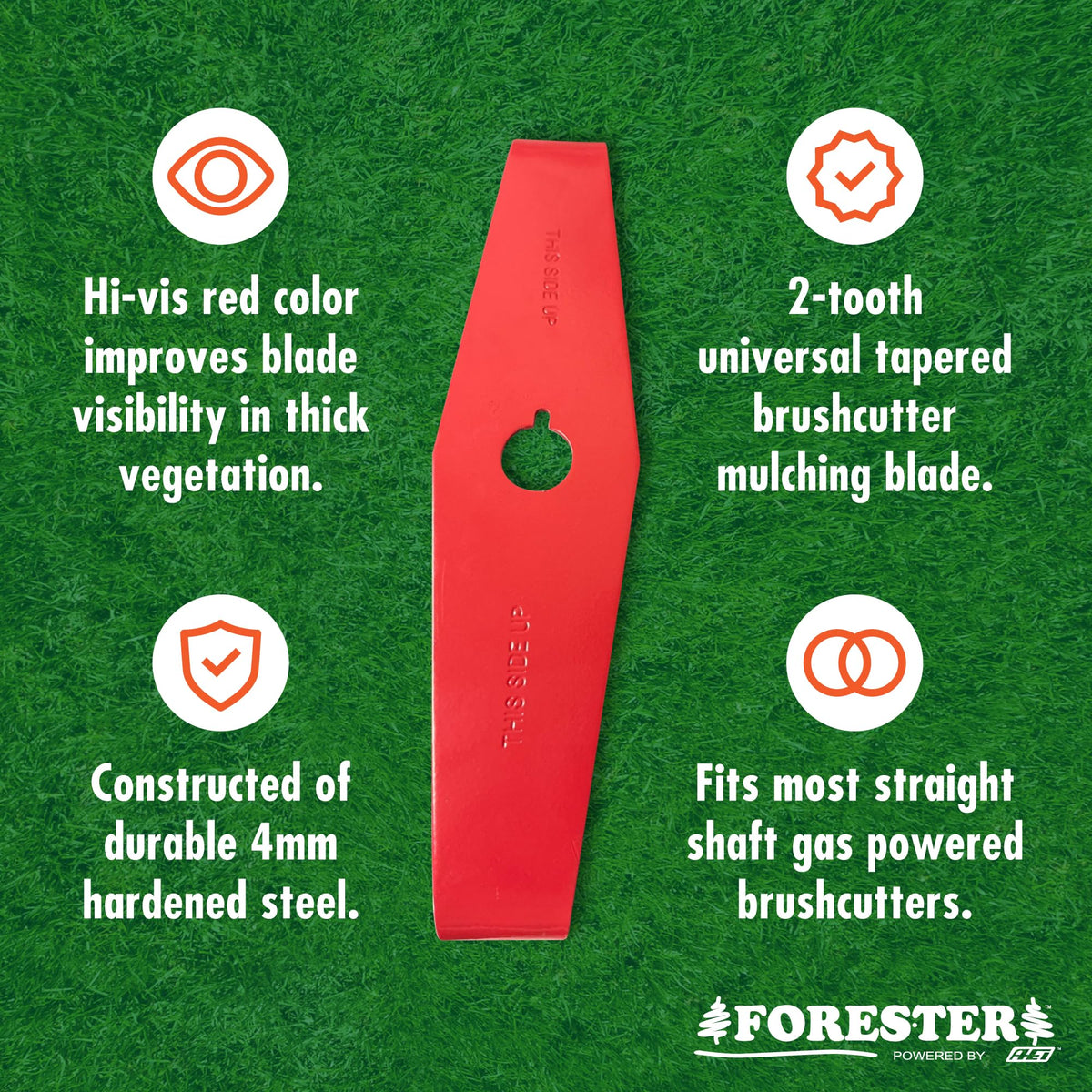 FORESTER universal compatibility image illustrates 1in and 20mm arbor options.
