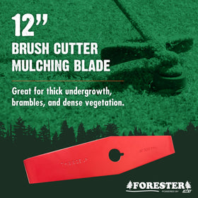FORESTER 12in mulching blade side view shows a compact profile for versatile trimming.