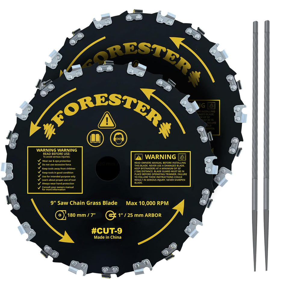 FORESTER 9-inch, 20-tooth brush cutter blade for heavy-duty trimming.