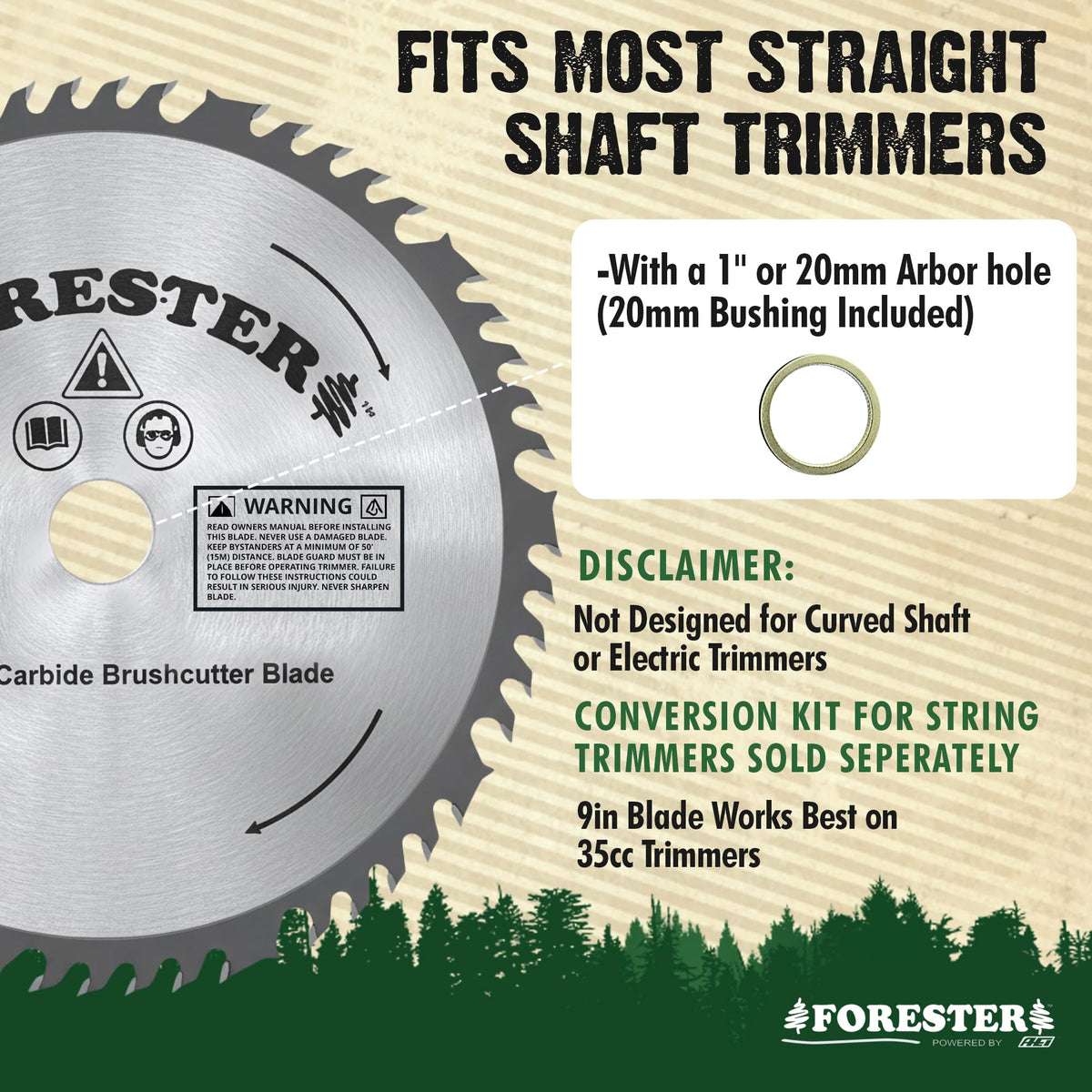 FORESTER carbide teeth closeup highlights sharp edges for efficient clearing.