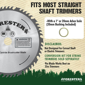 FORESTER carbide teeth closeup highlights sharp edges for efficient clearing.