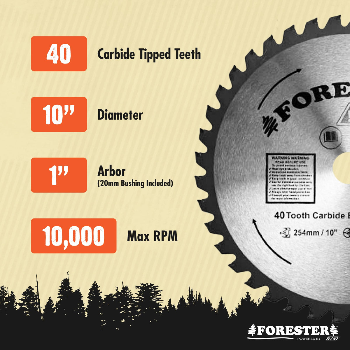 FORESTER carbide tip brush cutter high-power trimmer compatibility shown with heavy-duty cutting scene.