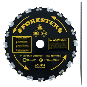 FORESTER 9-inch chainsaw blade with 20 teeth for heavy-duty brush cutting.