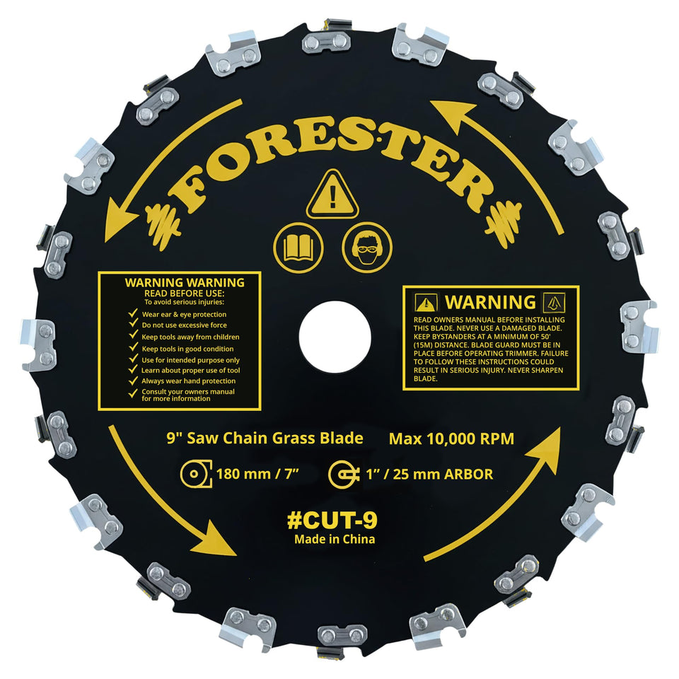 FORESTER chainsaw brush cutter blade 9in with 20 teeth delivers aggressive cuts through thick brush.