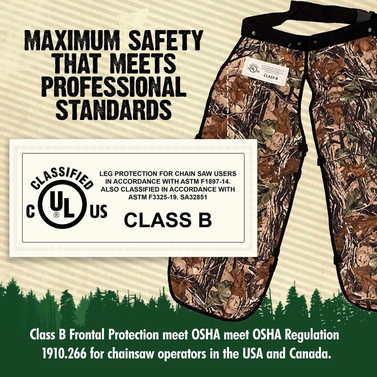 FORESTER apron-style chaps offer quick on/off protection between tasks