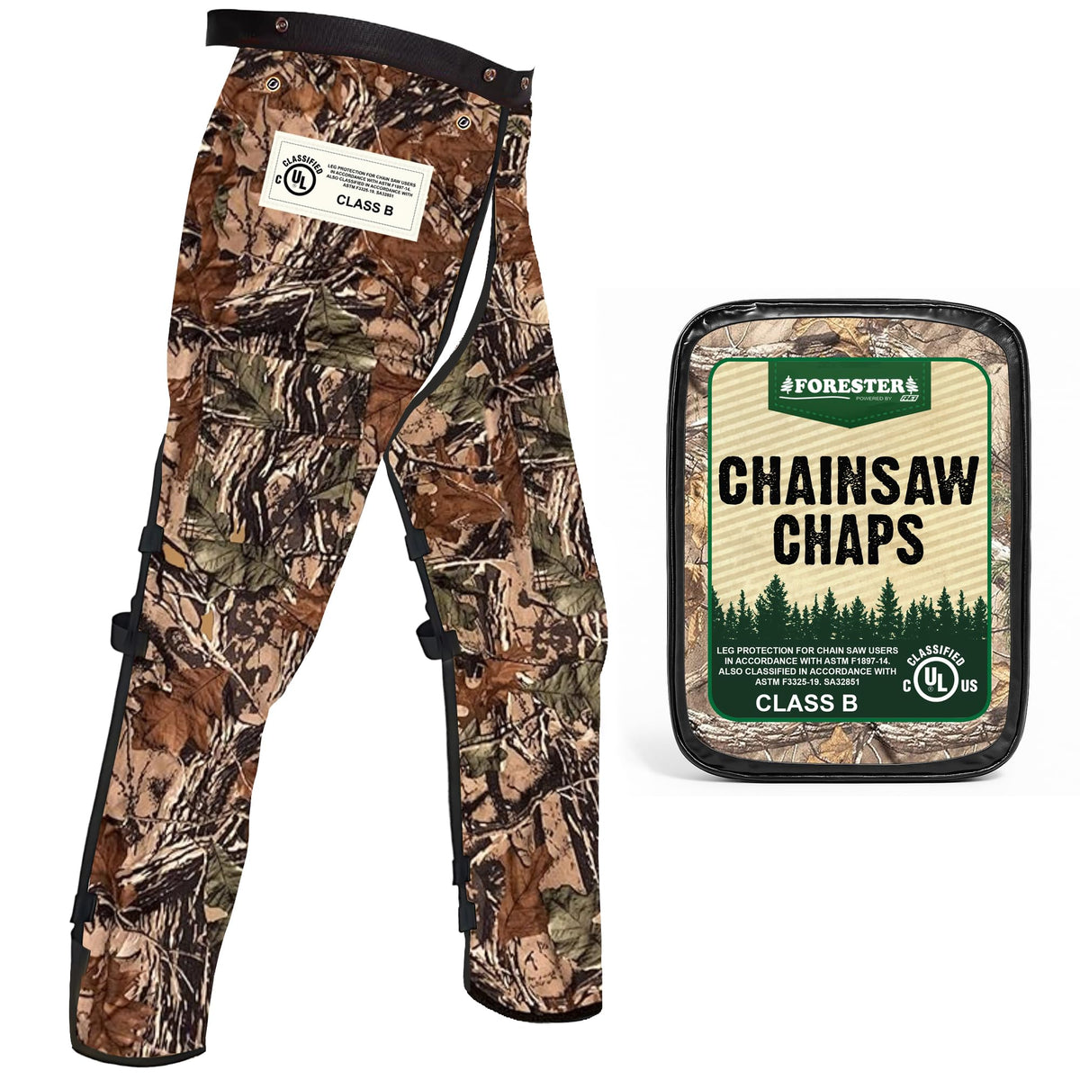 FORESTER chainsaw chaps outer shell protecting legs during demanding forestry tasks