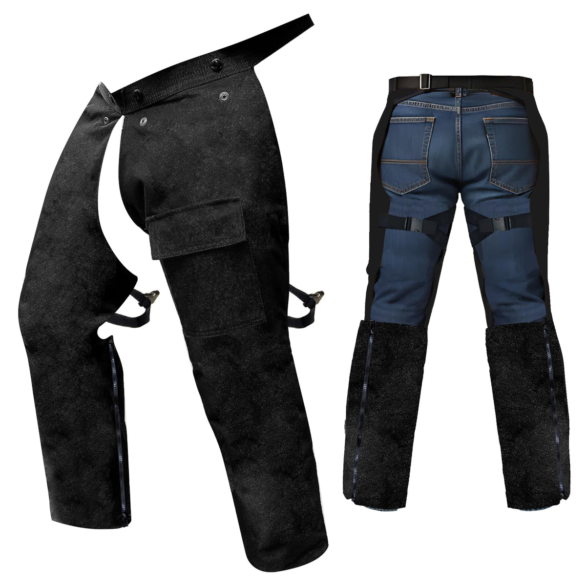 FORESTER protective trimmer chaps in orange for leg protection during brushing and trimming