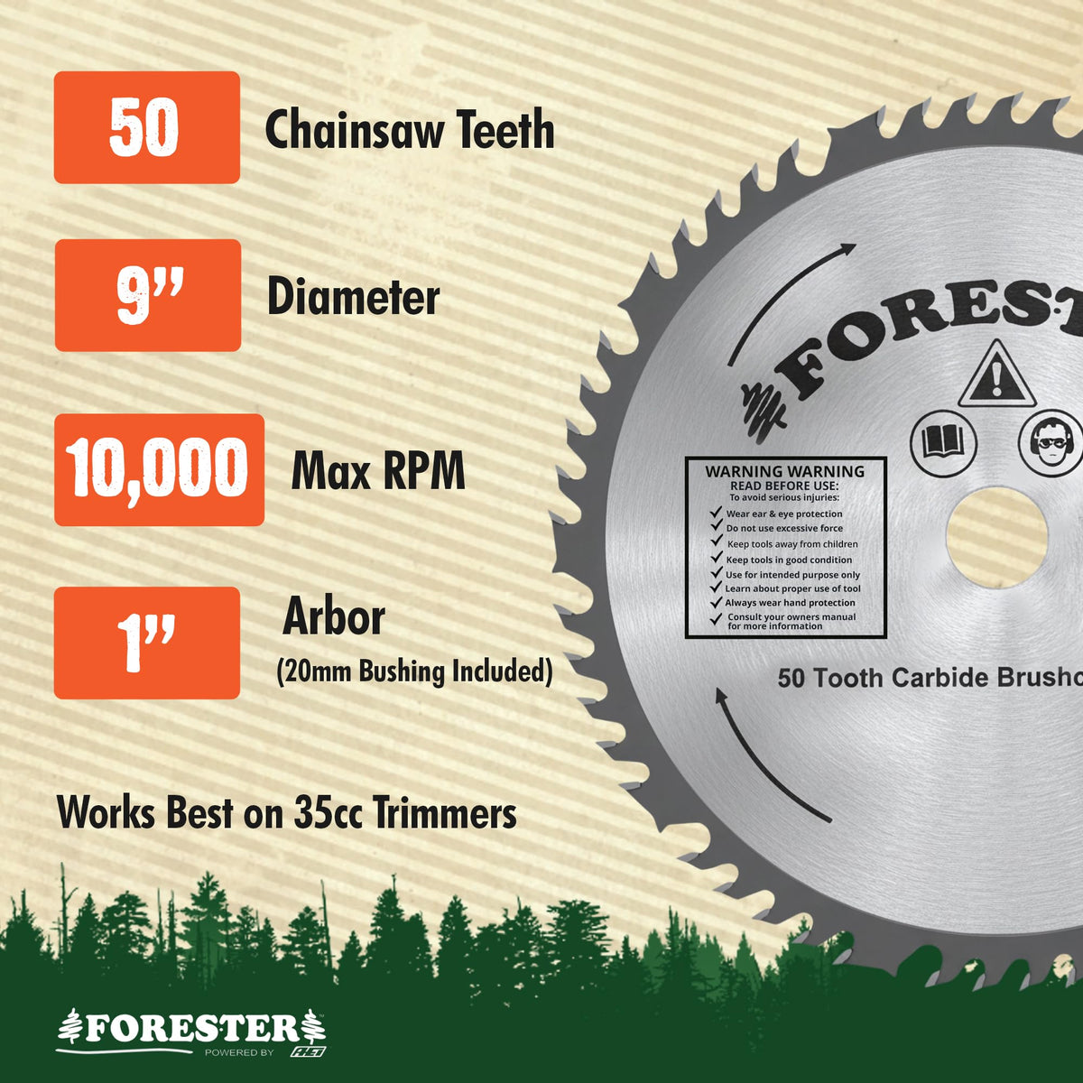 FORESTER blade powering through thick brush for faster clearing.