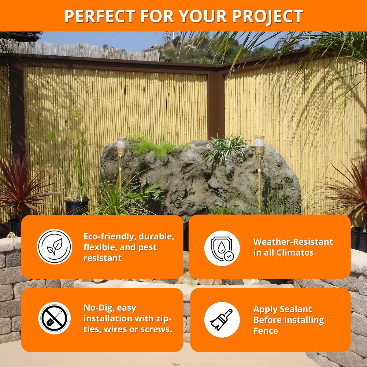 FOREVER BAMBOO Backyard X-Scapes panel care-seal, helps protect color against sun and moisture.