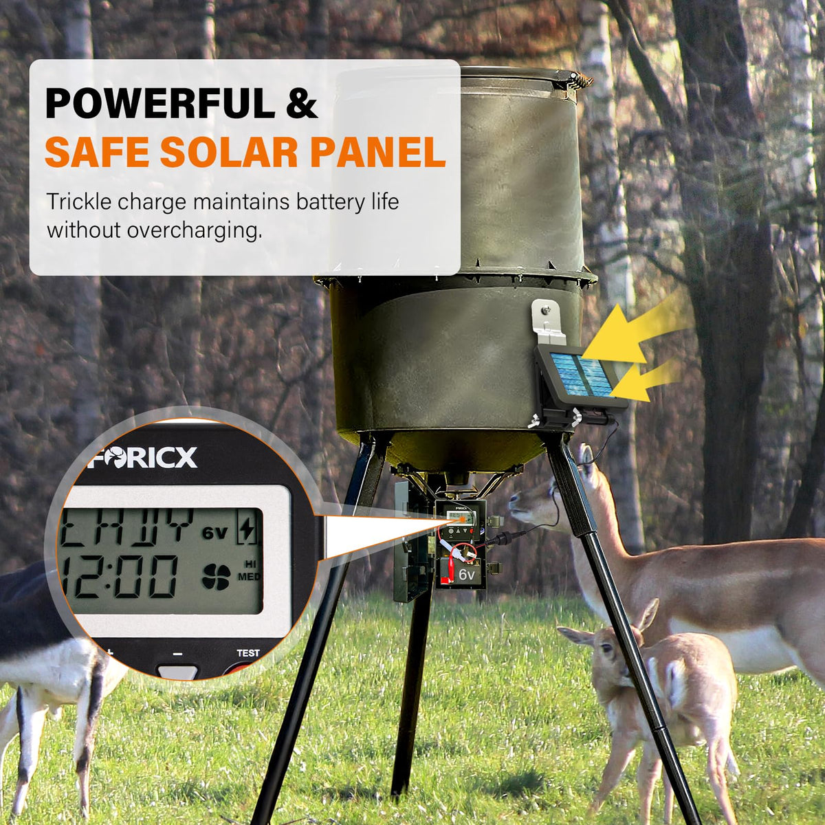 Foricx 6V solar panel trickle charge protects the battery from overcharging.