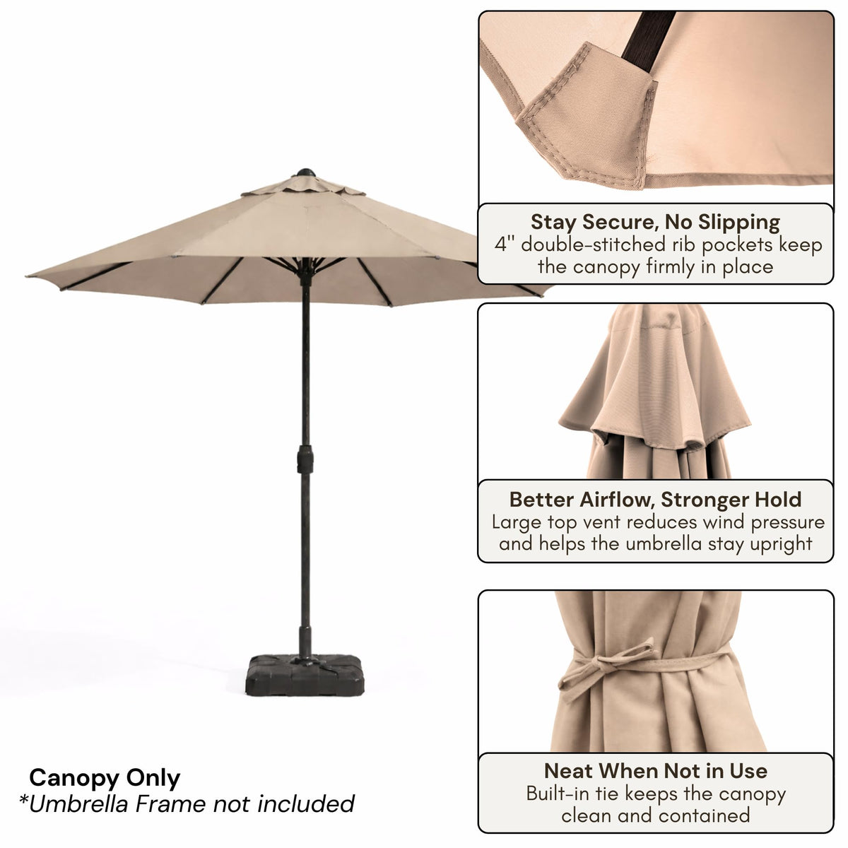 Formosa Covers 8-rib reinforced rib pockets ensure stable shade