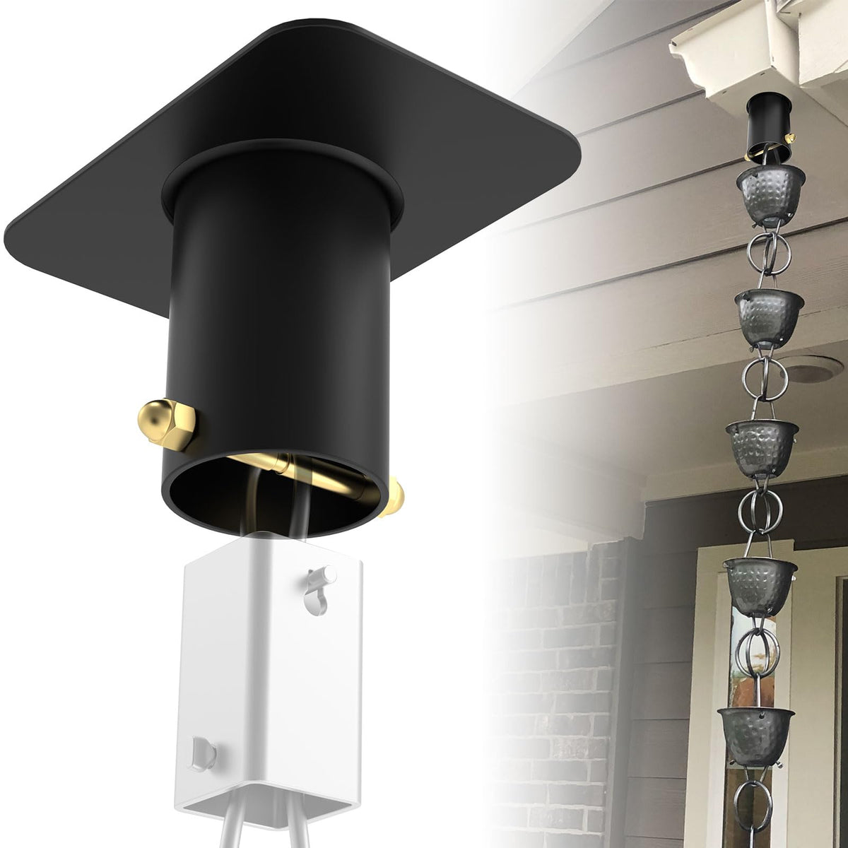 ForoGore rain chain gutter adapter attached to a gutter for seamless drainage.