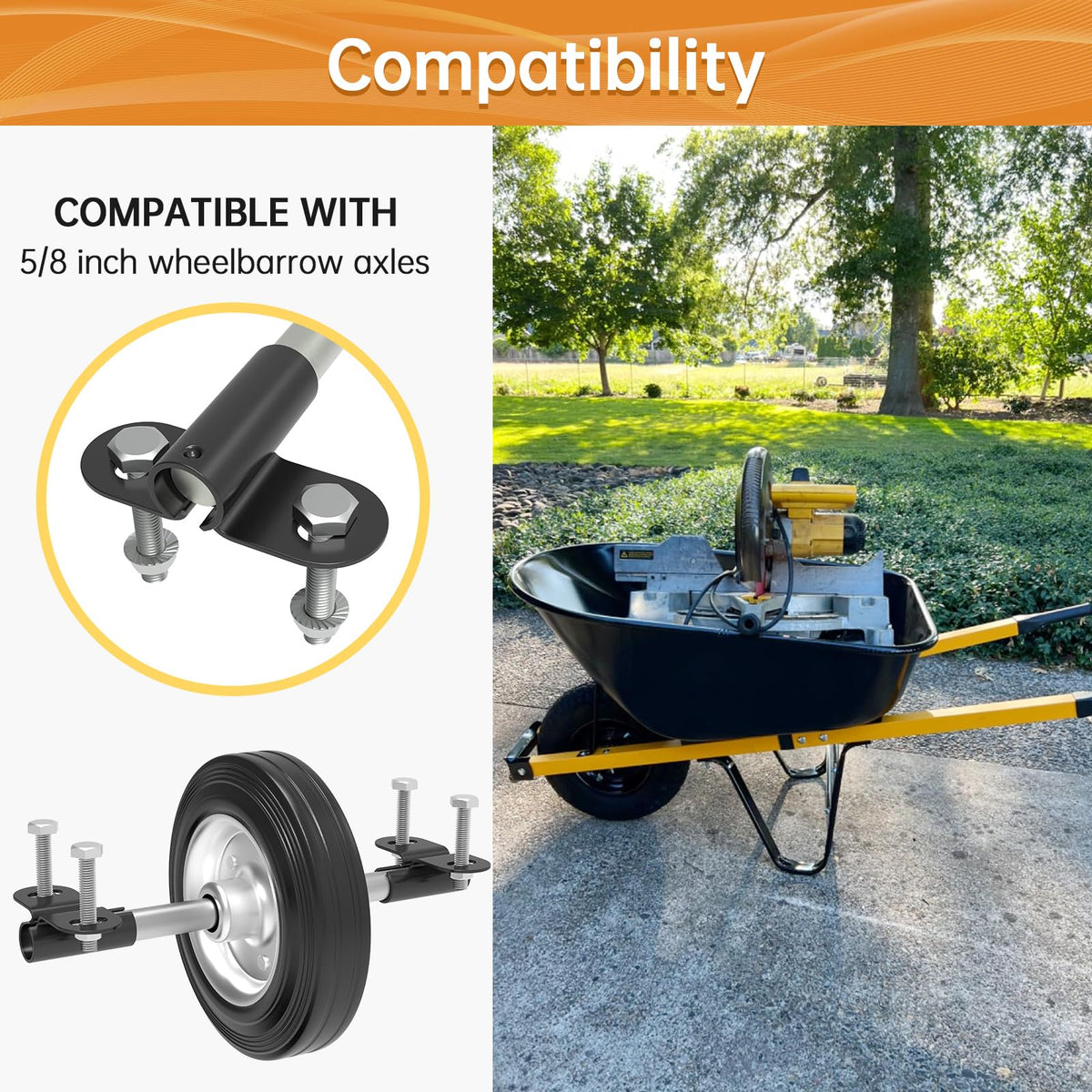 FOROIRON axle shaft 10in and 5/8in ready for durable wheelbarrow mounting.