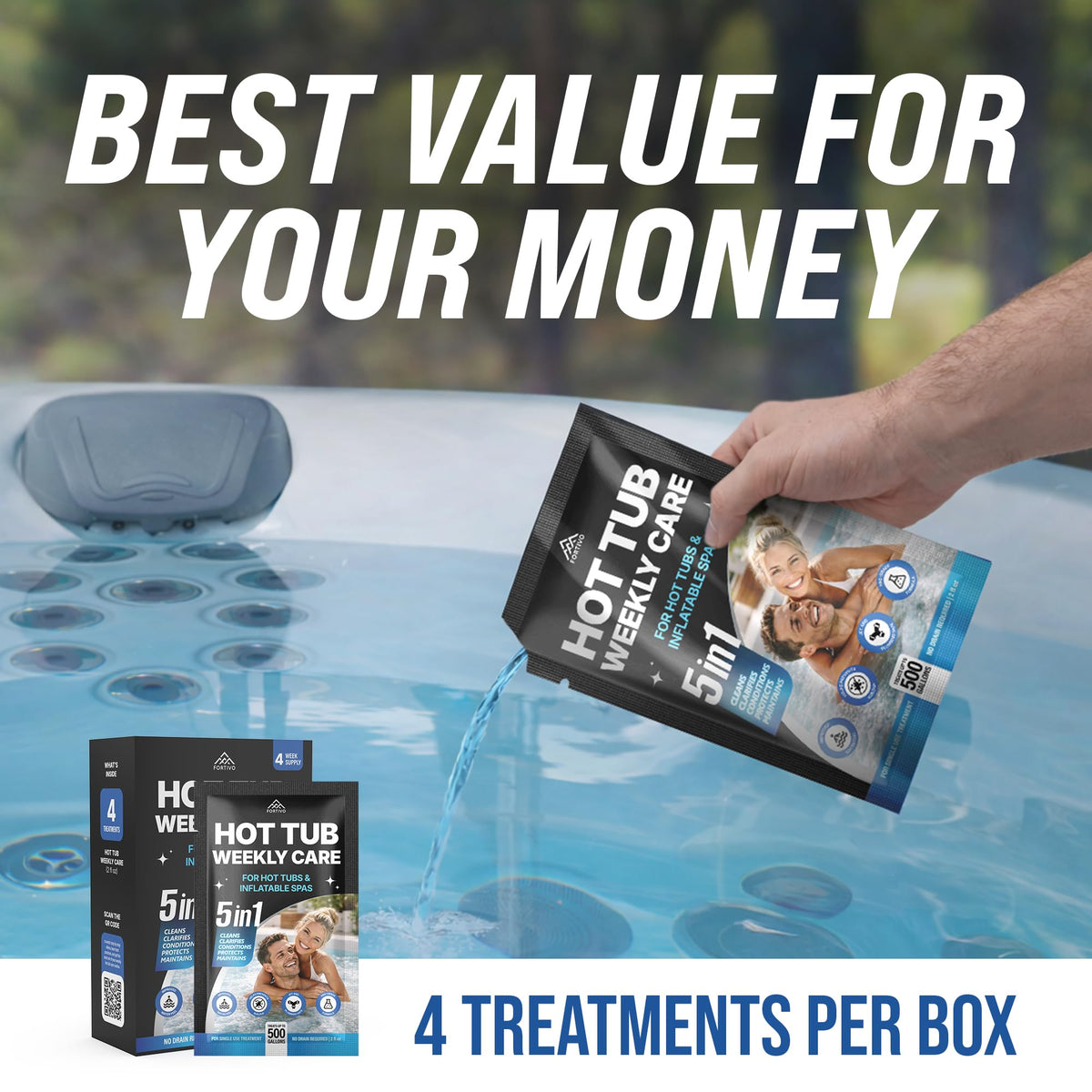 FORTIVO safe on acrylic spa surfaces while clarifying water.