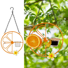 Forup Oriole feeder with yellow flower accent adds garden charm