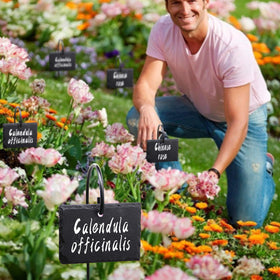 FORUP outdoor-friendly label display in pots and flower beds
