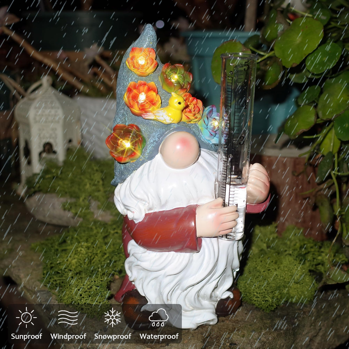 FORUP outdoor rain gauge shown in a yard setting, blending decor with rainfall tracking