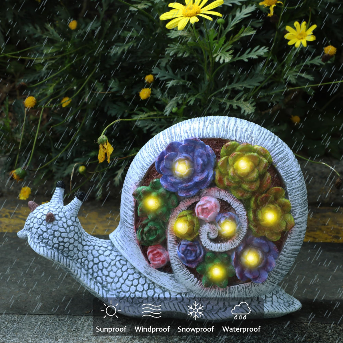 FORUP Snail Garden Statue solar panel on/off for easy charging