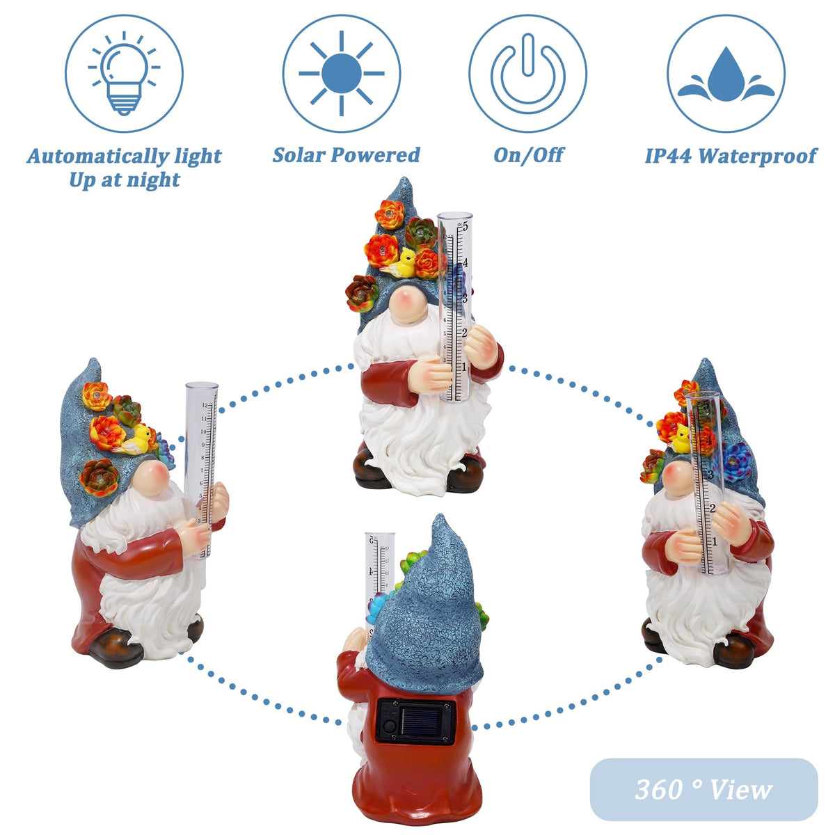 FORUP gnome hat decorated with succulents and LED lights brightens nights in the garden
