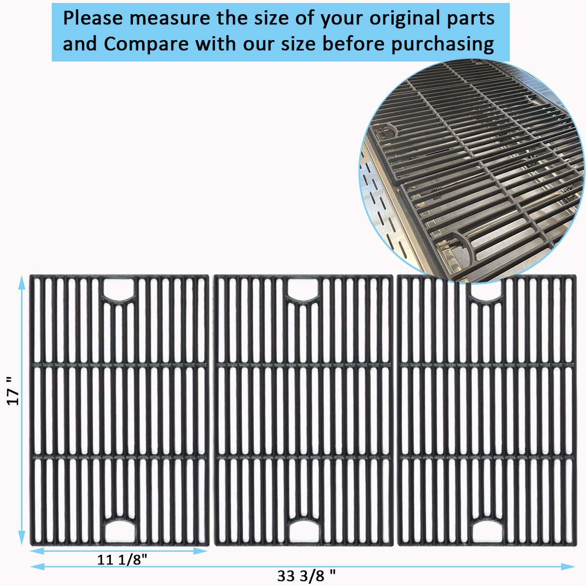 FORYEYC 17-inch cast-iron cooking grate right view durable matte porcelain coating enhances longevity