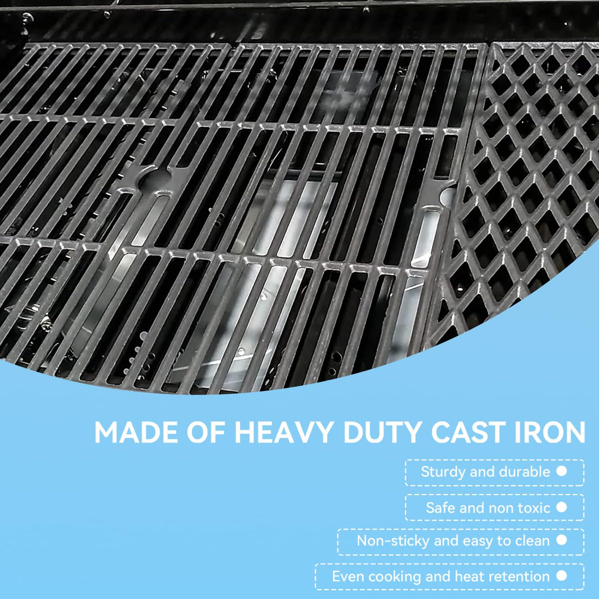 FORYEYC cast-iron cooking grates provide strong bearing capacity and steady searing.
