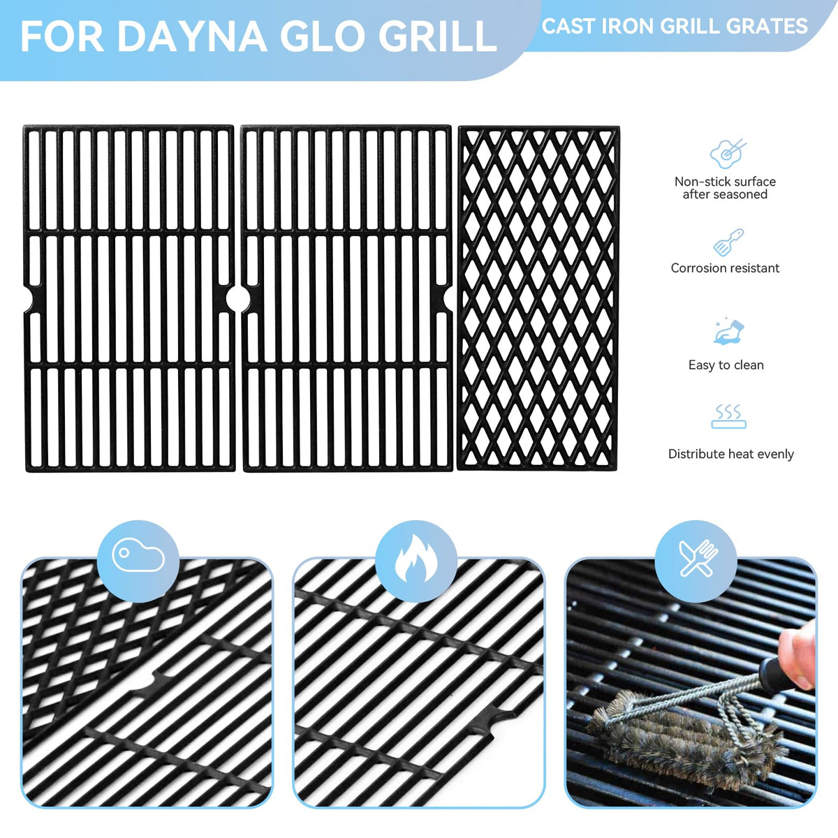 FORYEYC diamond cast iron grate delivers even heat across the cooking surface.
