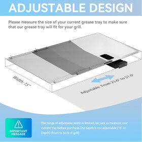 FORYEYC grease tray dimensions show extendable length for versatile fit.