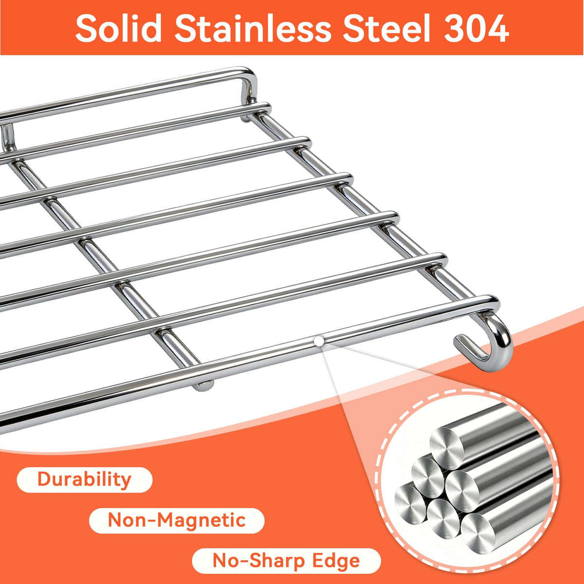 FORYEYC stainless steel warming rack close-up highlights durable corrosion-resistant construction.
