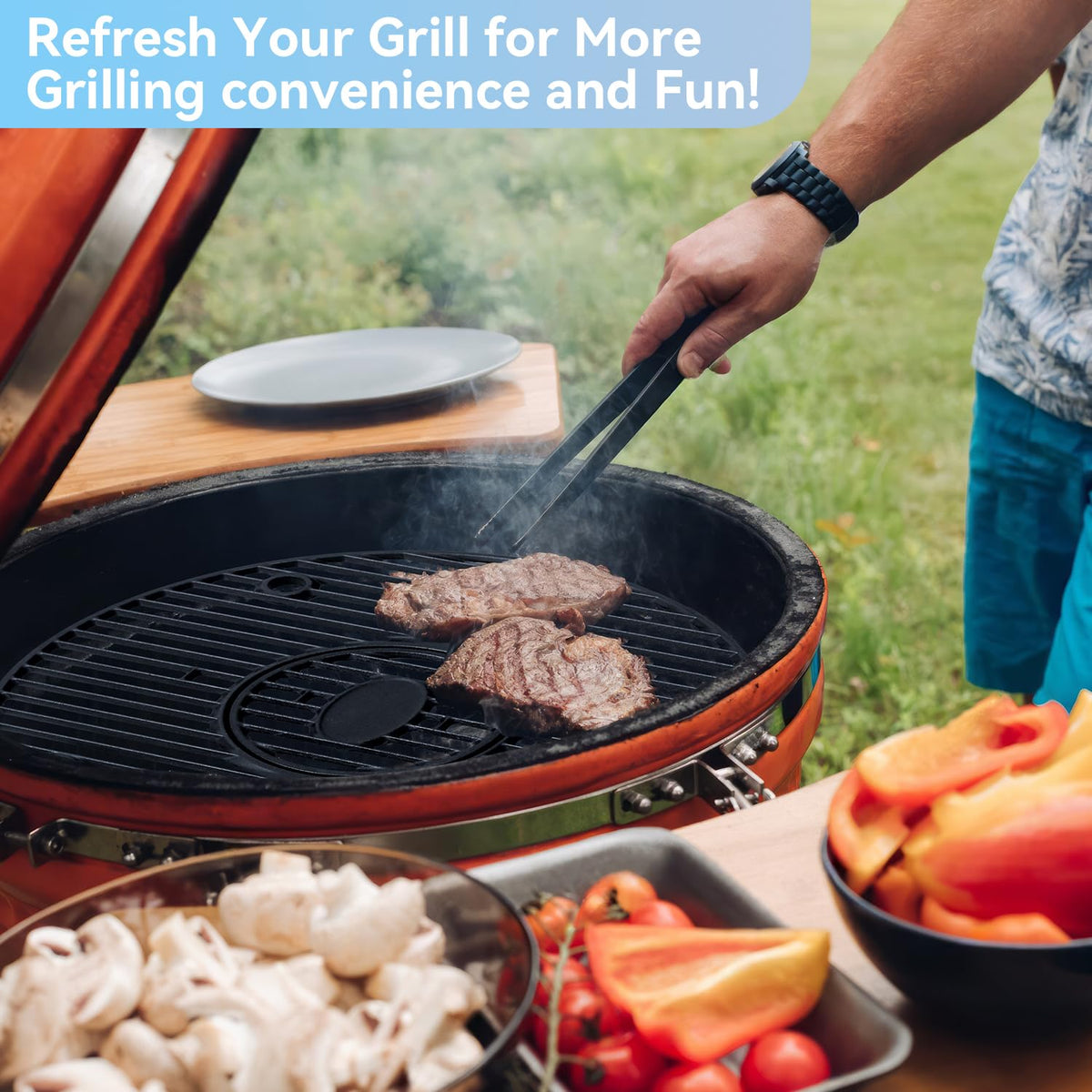 FORYEYC sturdy grill mesh retains heat for professional-looking marks on meat and vegetables