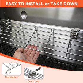 FORYEYC warming rack installed on a Weber Genesis II to expand cooking space.