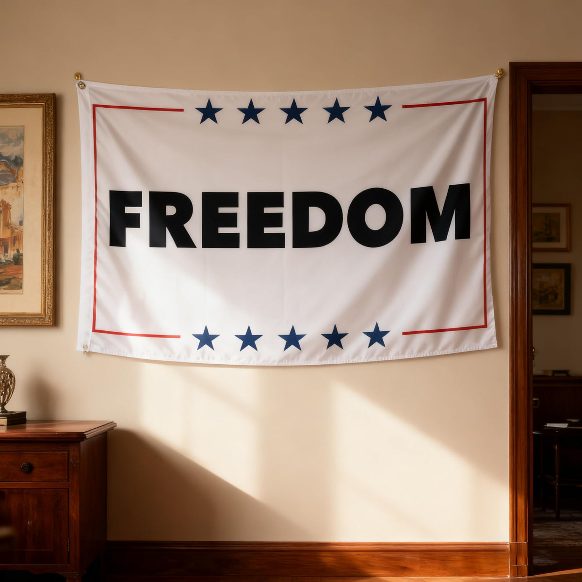Fosiut Double-sided white flag shows legible text from both sides for visibility.