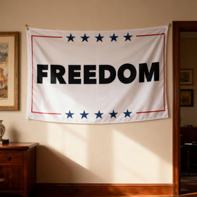 Fosiut Double-sided white flag shows legible text from both sides for visibility.