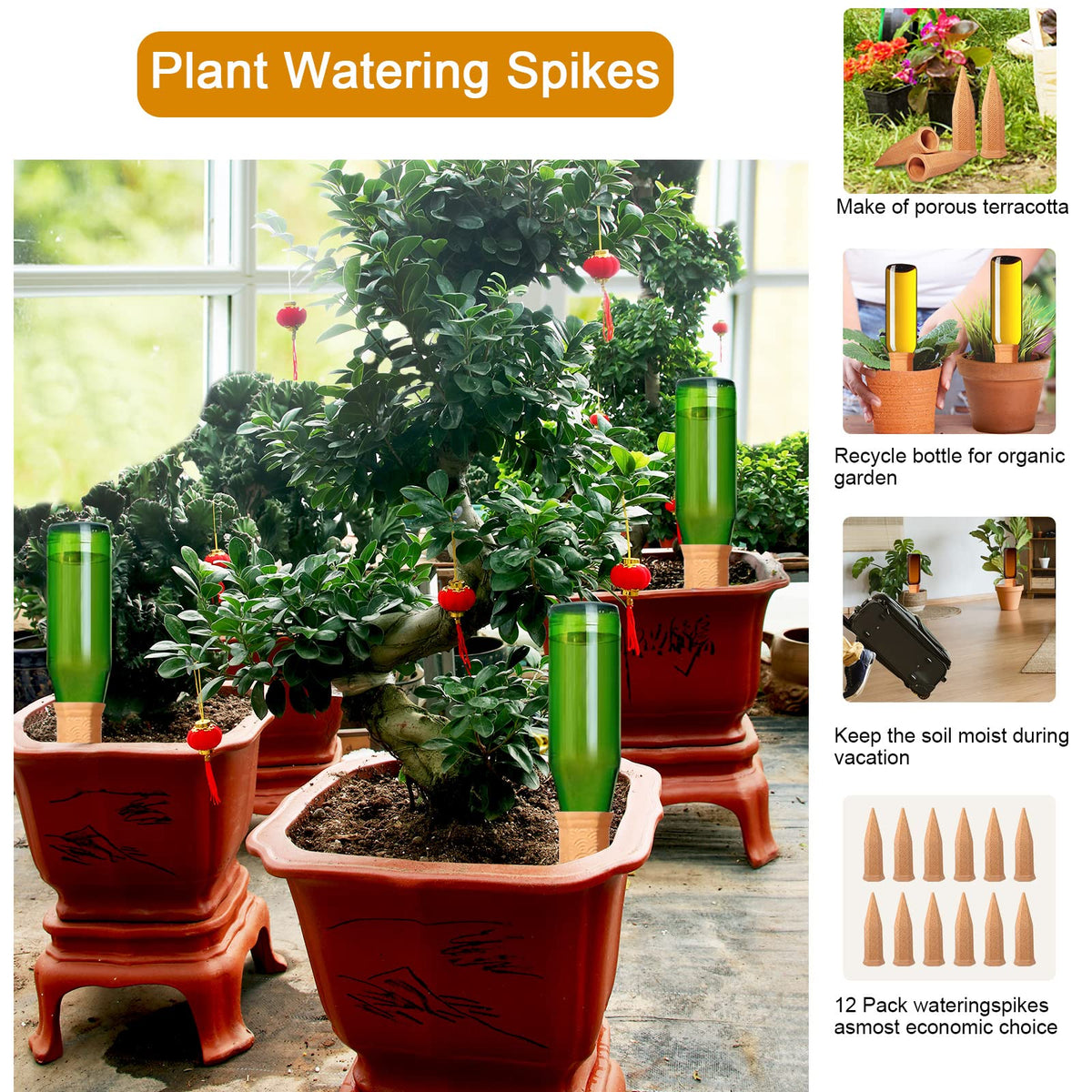 Vacation-ready plant care setup using Fosiweelo spikes.