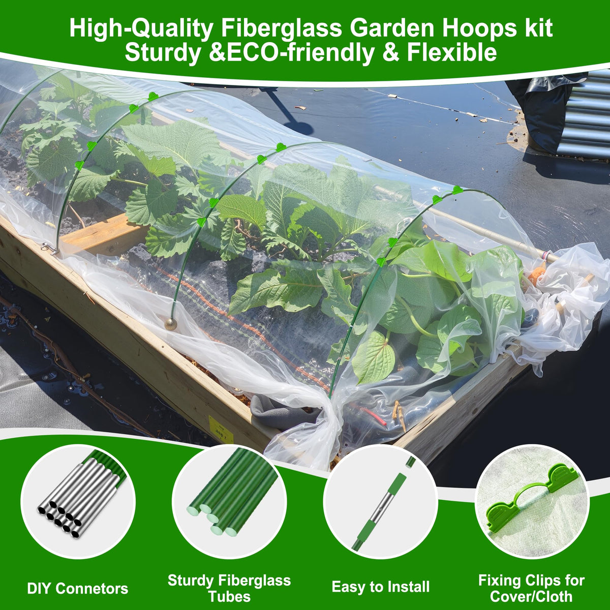 FOTMISHU grow tunnel six-sets in use for season-long seedling protection.