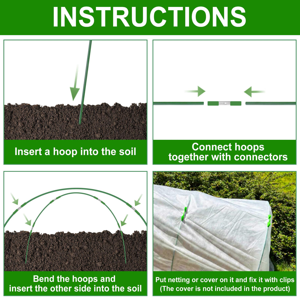 FOTMISHU row cover clips securing nets for reliable plant protection.