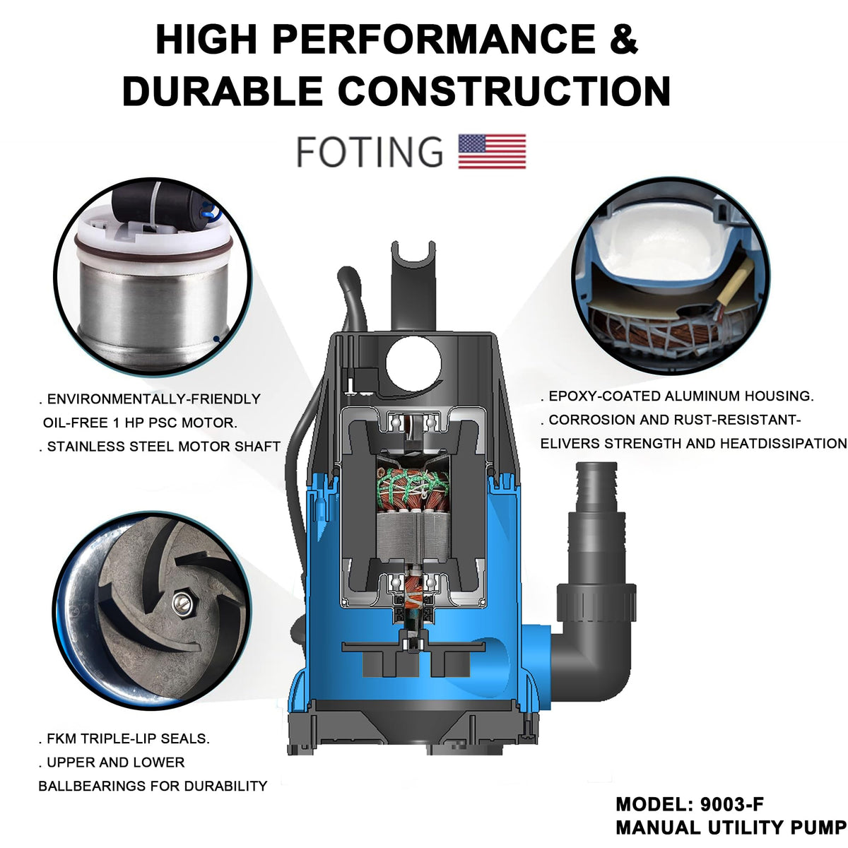 FOTING sump pump in use draining pool or pond