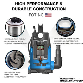 FOTING sump pump in use draining pool or pond