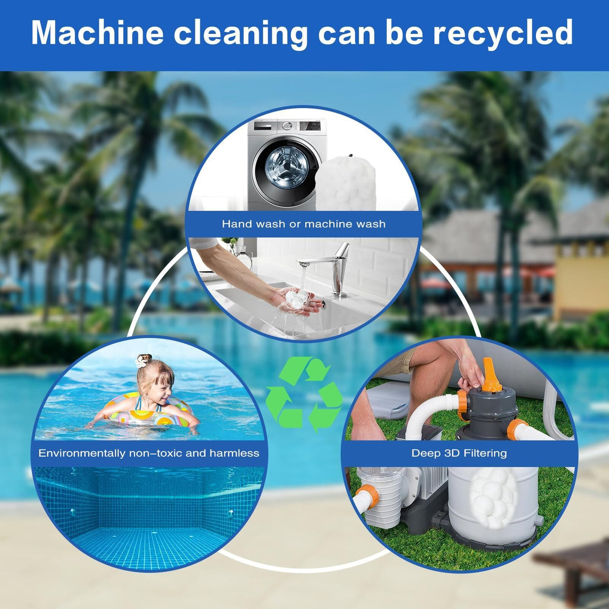 Foubret eco-friendly filter balls support sustainable pool maintenance.