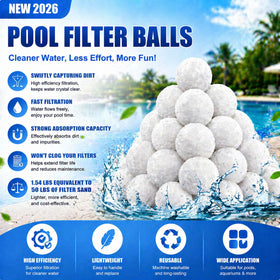 Foubret pool filter balls closeup, polyester fiber texture for strong filtration.