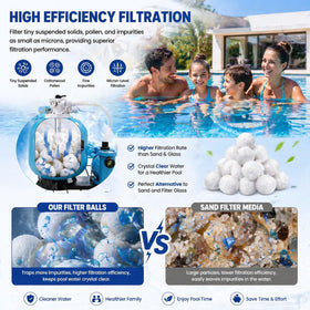 Foubret pool filter balls vs sand comparison, easier handling and replacement.