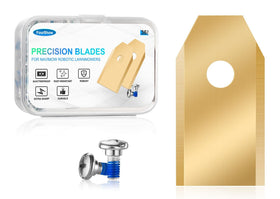 FourShow titanium-gold blade edge close-up highlighting a durable carbide coating