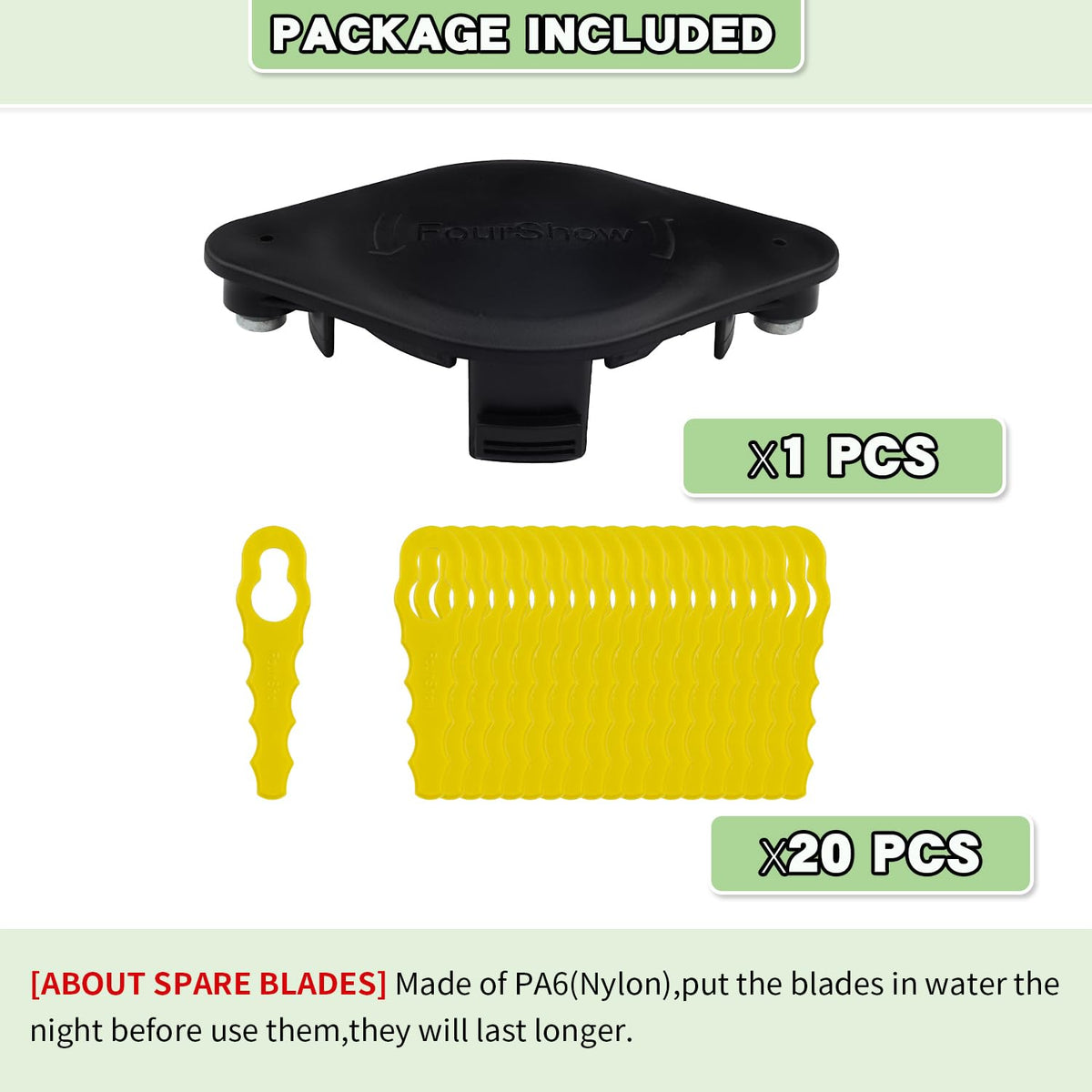 Package includes One head and twenty replacement blades from FourShow