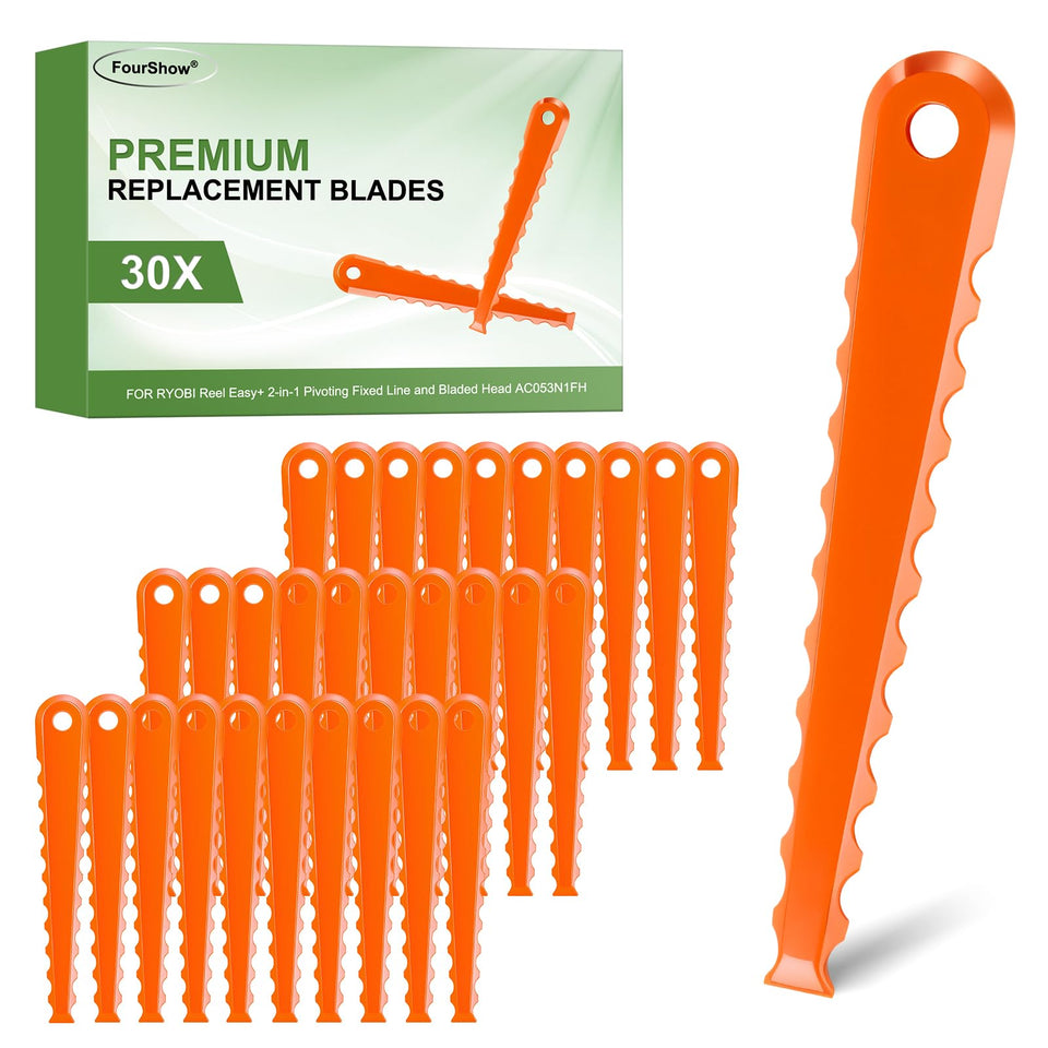 FourShow replacement blades for Ryobi AC053N1FH—30-piece pack for efficient weed cutting.